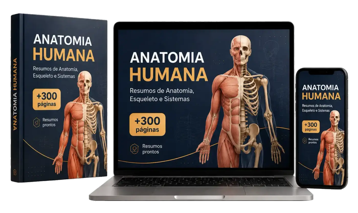 Material Anatomia Humana — livro, notebook e celular com +300 páginas de resumos